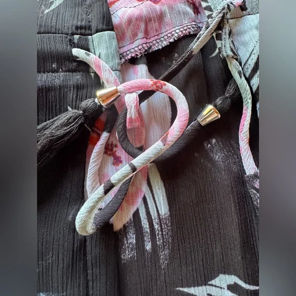 Miken Black and Pink Sheer Open Front cinch tie waist Swim Cover-Up Size XL - Picture 12 of 12